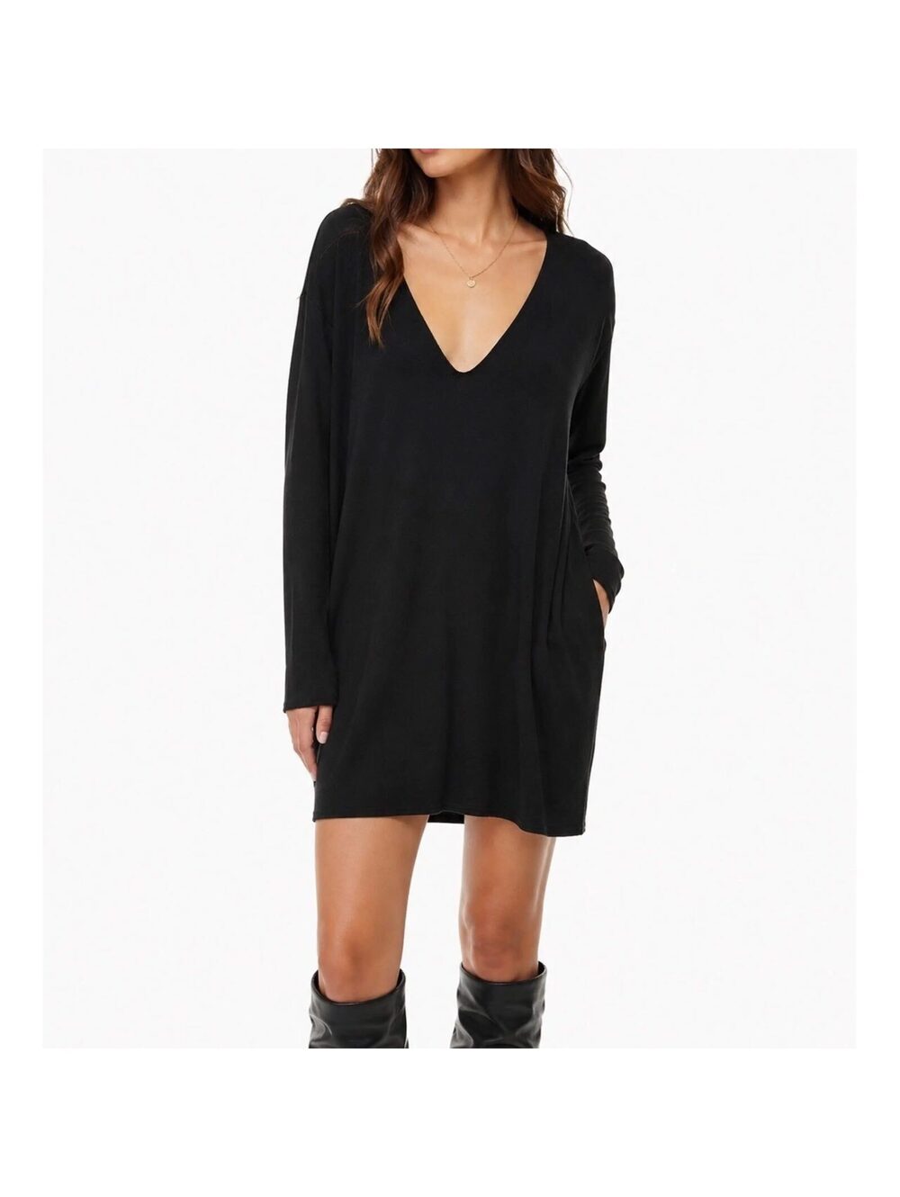 Aritzia Wilfred Free Gail Black V-Neck Jersey Tunic Dress — Size M